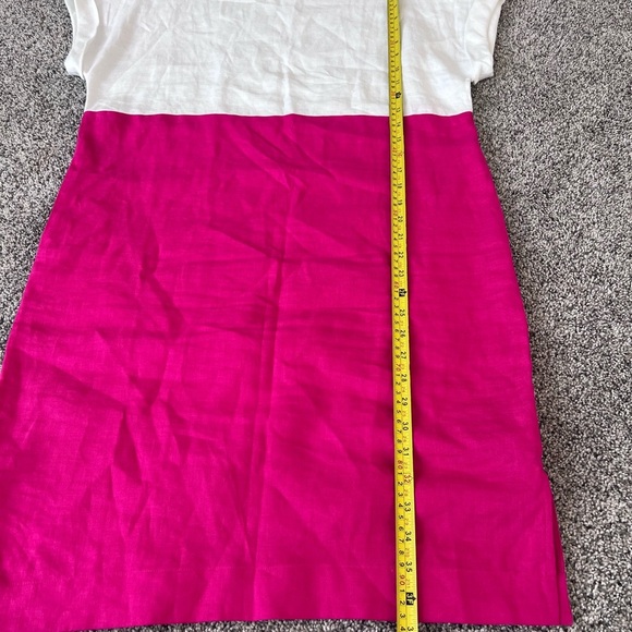 Jaeger White Dark Pink Block 100% Flax Linen Dress Women’s Size UK 10 US 6 - Picture 7 of 9